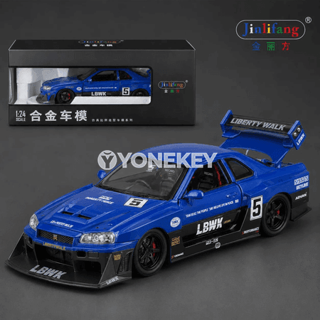 Nissan Skyline GTR R34 1:24 metal model awtoulag, ýagtylykly kolleksiýa oýnawaç