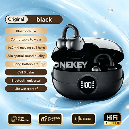 OWS gulak gysgyçly simsiz Bluetooth nauşnikler, LED displeýli