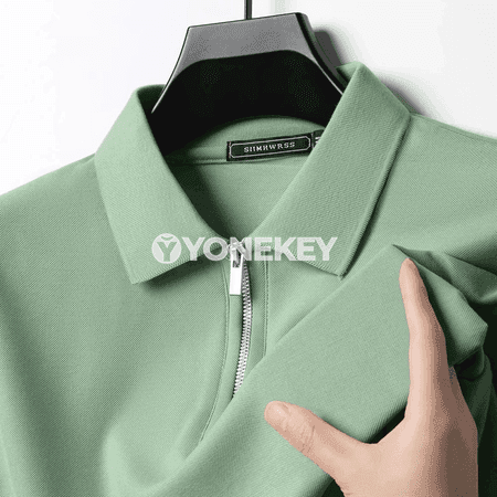 Erkekler üçin ýeňil, dem alýan polo köýnek, fermuarly tomus futbolka