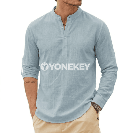 Erkekler üçin lini köýnek, uzyn ýeňli gündelik Henley stil