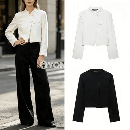 Zenanlar üçin ýönekeý, owadan ofis blazer ýeňil ýeňli model