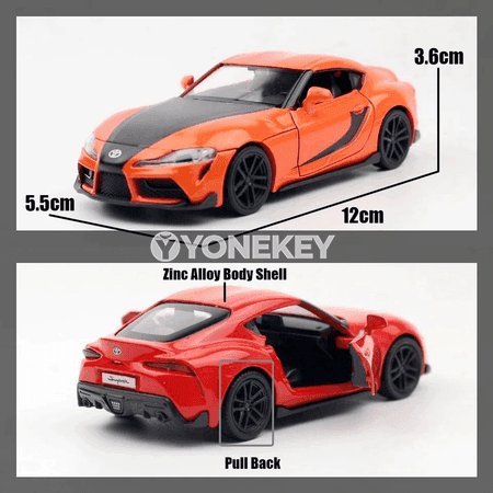 1:36 Toyota GR Supra metal model awtoulag, yza çekip goýbermek, kolleksiýa üçin