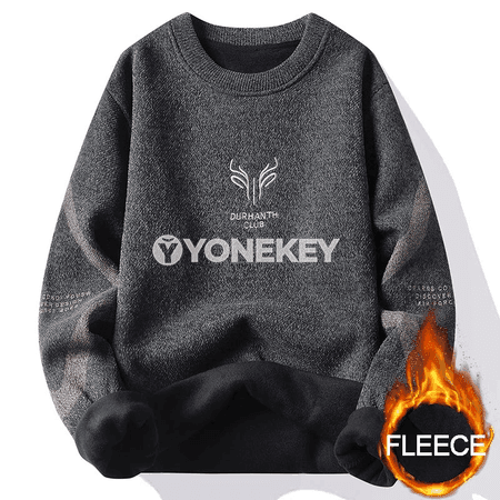 Erkekler üçin ýyly fleesli örme switer, goňur klassik model