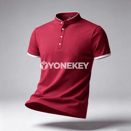 Erkekler üçin minimal stend ýakaly gysga ýeňli polo köýnek