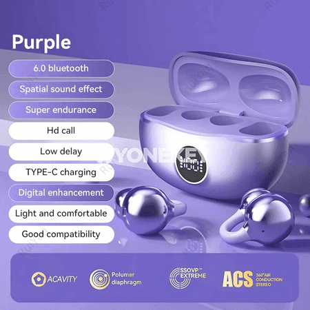 Earclip simsiz Bluetooth nauşnik, LED ekranly, mikrofonly