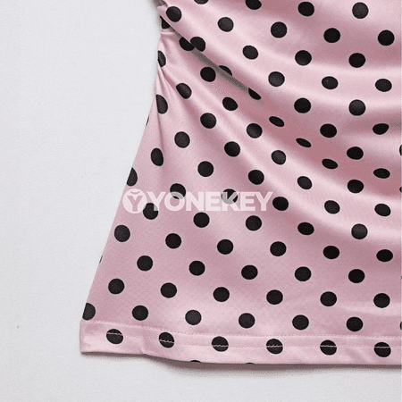 Zenanlar üçin polka nokatly ýeňsiz top, açyk eginli, tomusky