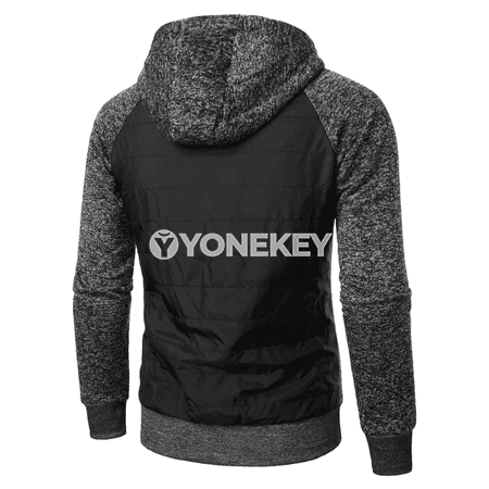 Erkekler üçin güýz-gyş fermuarly kapüşonly patchwork hudisi