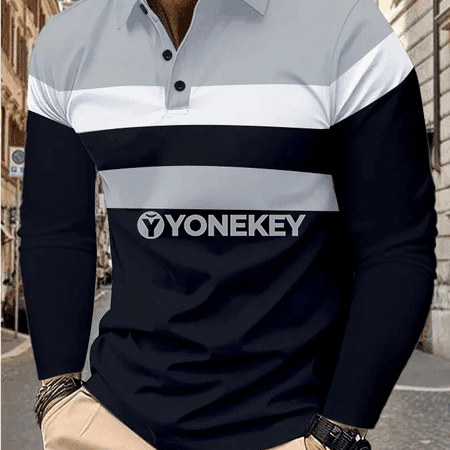 Erkekler üçin zolakly uzyn ýeňli köýnek, gündelik stil
