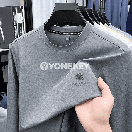 Erkekler üçin aýlaw boýun ýeňil sweatshirt, ýazgyly gündelik uzyn ýeňli