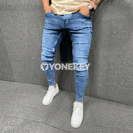 Erkekler üçin dar kesimli elastik belli jeans balak