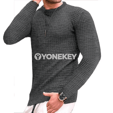 Erkekler üçin gündelik uzyn ýeňli örülen switer, rahat we ýyly