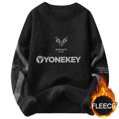 Erkekler üçin ýyly fleesli örme switer, goňur klassik model