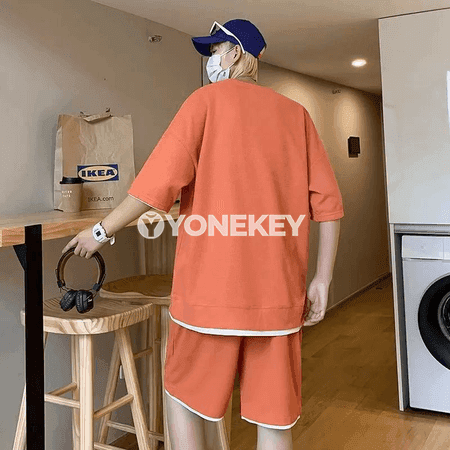 Erkekler üçin ýazky giň futbolka we şortik toplumy, 5XL çenli