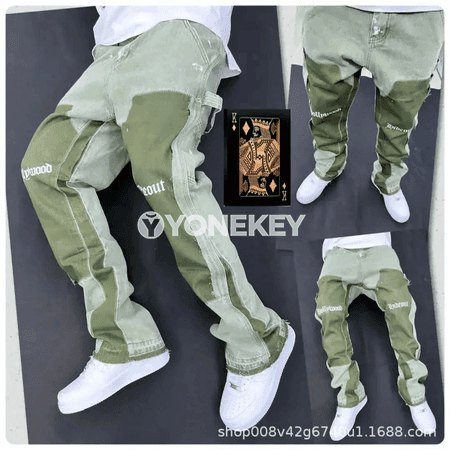 Erkek baggy zäher jeans, göni kesimli, şäher stilindäki balak