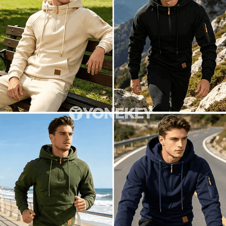 Erkekler üçin ýeňil yarım zip hudi, kapşonly sport köýnegi