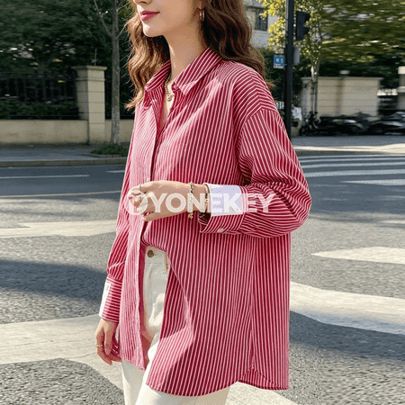 Zenanlar üçin giň göwüşli zolakly uzyn ýeňli köýnek-bluza