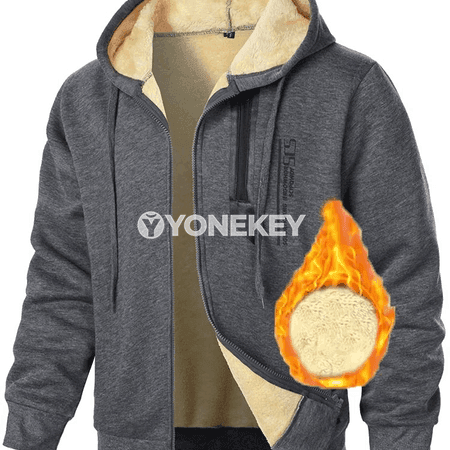 Erkekler üçin gyş ýumşak fleece zipli kapýuşonly kurtka