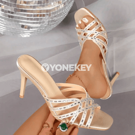 Zenanlar üçin fransuz rhinestone açyk barmakly tomus şypbyklary
