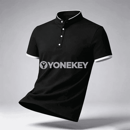 Erkekler üçin minimal stend ýakaly gysga ýeňli polo köýnek