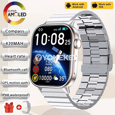 Aýallar üçin 2.01'' AMOLED GPS akylly sagat, Bluetooth jaňly