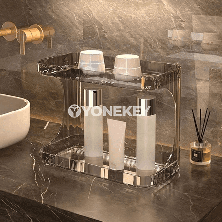 Banyo üçin 2 gatly ammar polka, kosmetika we aksesuarlar üçin goýulýan rack