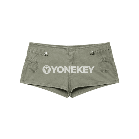 Zenanlar üçin ýokary belli ýazlyk denim şortik, düwmejikli, göni kesim