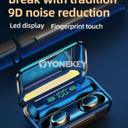 9D stereo Bluetooth simsiz sport nauşnikler, suw geçirmeýän, mikrofonly