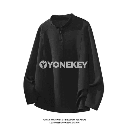 Erkekler üçin rahat Henley uzyn ýeňli köýnek, giň kesim, gündelik stil