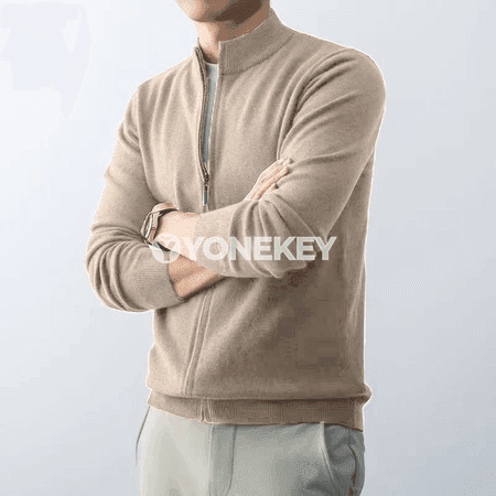 Erkekler üçin ýyly zipli kardigan, slim fit trikotaž switer