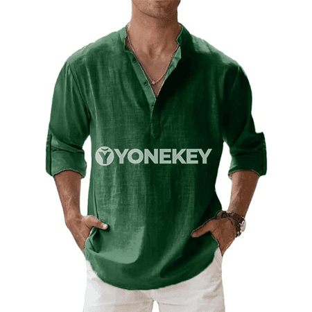 Erkekler üçin ýeňil uzyn ýeňli Henley köýnek, dem alýan ýaz-tomus modeli