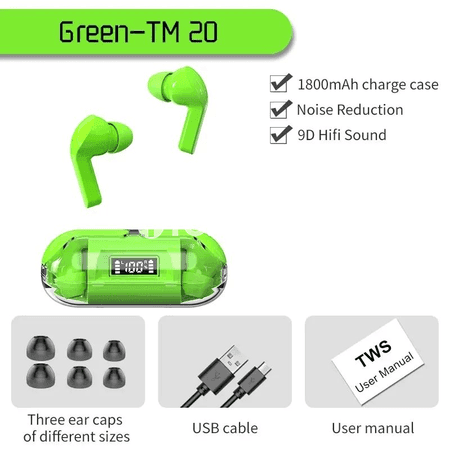TM20 TWS Bluetooth 5.3 simsiz nauşnik, LED displeýli