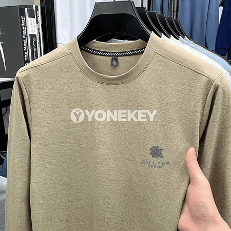 Erkekler üçin aýlaw boýun ýeňil sweatshirt, ýazgyly gündelik uzyn ýeňli