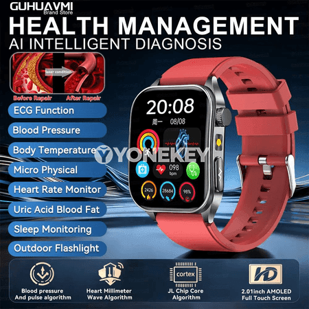 AI saglyk akylly sagat, EKG, PPG, gan ýaglary we urik kislota gözegçiligi