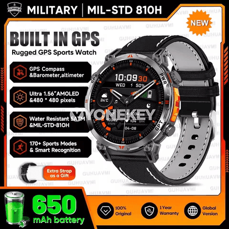 GUHUAVMI KC93 GPS sport akylly sagat, 5ATM suw geçirmez, Bluetooth jaňly