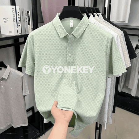 Erkekler üçin jacquard polo futbolka, ýeňil, dem alýan, ýazky-güýzki
