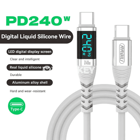 NNBILI 240W USB-C to Type-C çalt zarýad kabeli, displeýli