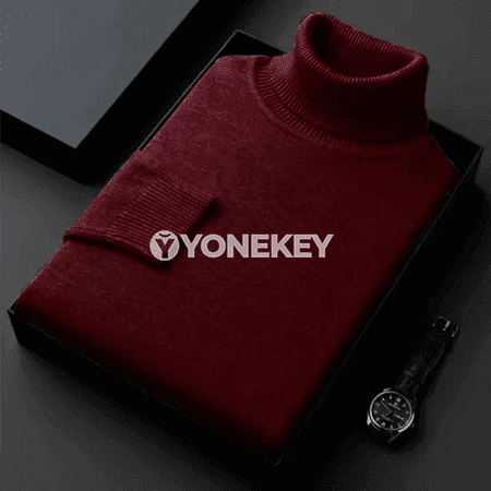 Erkekler üçin ýyly turtlenek trikotaž sviter, dar kesim