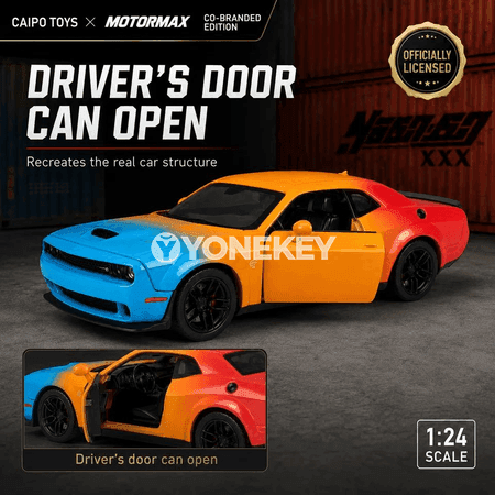 MOTORMAX 1:24 Dodge Challenger SRT Hellcat metal model maşyn, sesli-ýagtyly