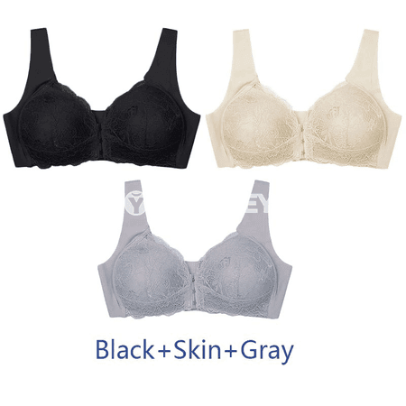 Aýallar üçin öňden açylýan dantelli bra, 3PCS, uly ululyklar üçin rahat