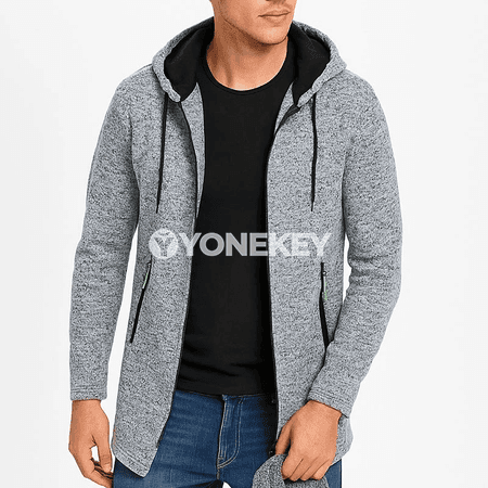 Erkekler üçin kapüşonly giň switer, zipli jübiler bilen