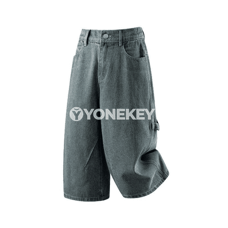 Erkekler üçin giň kesimli baggy denim şortik, tomuslyk gündelik stil