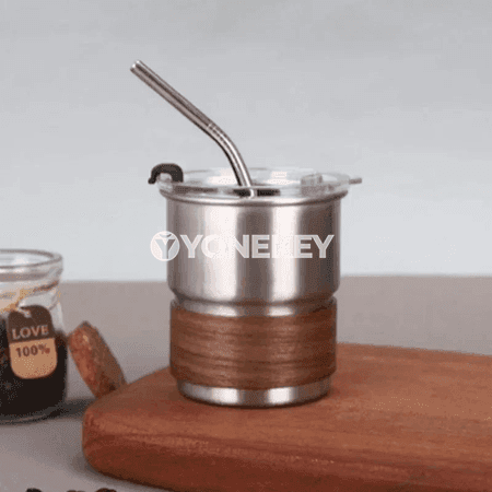 300 ml poslamaýan polat termos käse, gapakly, daşarda ulanmak üçin