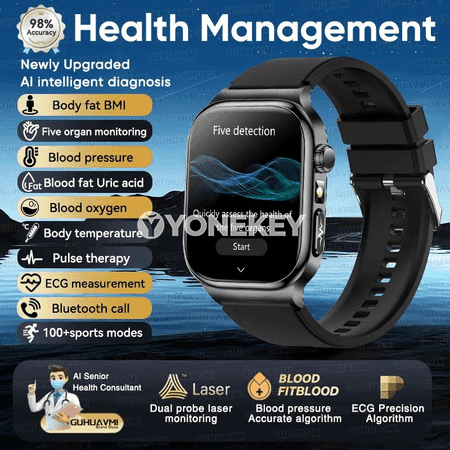 GUHUAVMI TK18 saglyk akylly sagat, ECG+PPG, Bluetooth jaňly