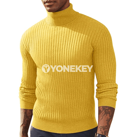 Erkekler üçin gyşky ýyly boýnly ýeňil switer, zolakly, dar kesim